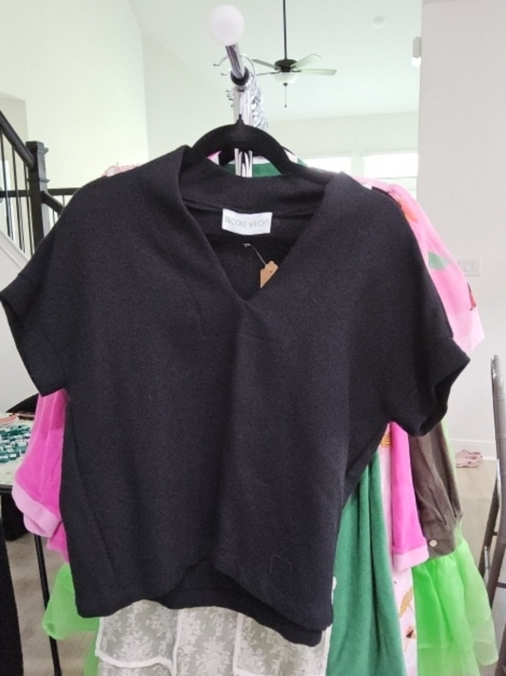 Brooke Wright t Black V-Neck Short Sleeve Knit Top